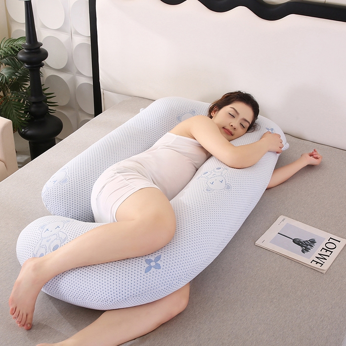 91家纺网 家纺一手货源 找家纺 永光家居 2025新款孕妇枕头G型 靠垫抱枕孕期床头靠枕（不供多多） G型凉感蓝
