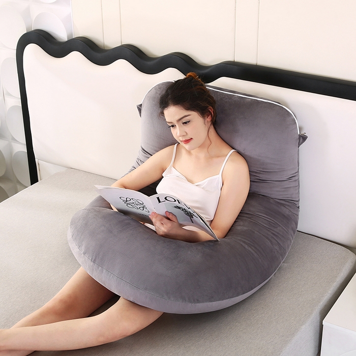 91家纺网 家纺一手货源 找家纺 永光家居 2025新款孕妇枕头G型 靠垫抱枕孕期床头靠枕（不供多多） G型水晶绒灰