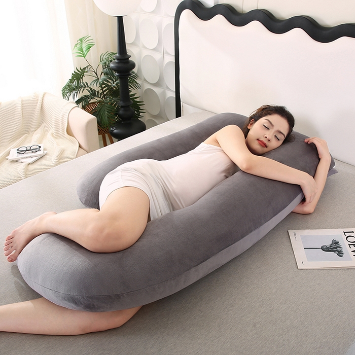 91家纺网 家纺一手货源 找家纺 永光家居 2025新款孕妇枕头G型 靠垫抱枕孕期床头靠枕（不供多多） G型水晶绒灰