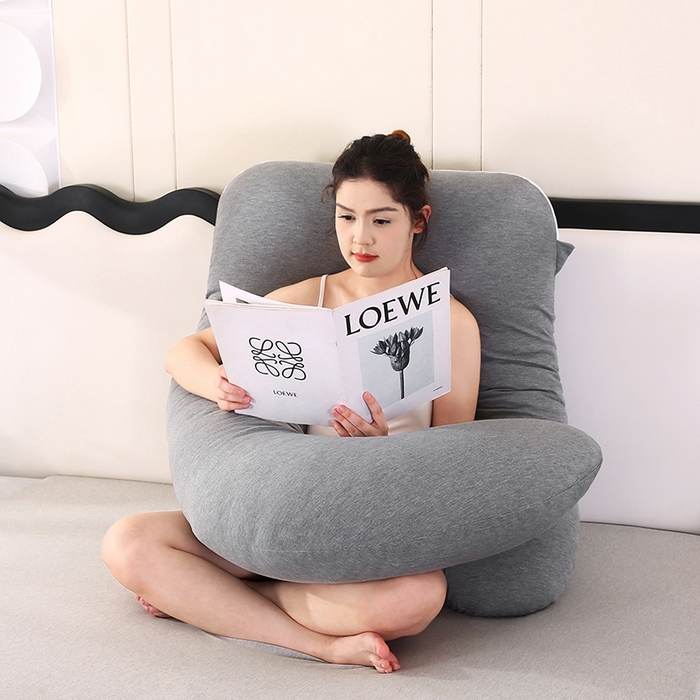 91家纺网 家纺一手货源 找家纺 永光家居 2025新款孕妇枕头G型 靠垫抱枕孕期床头靠枕（不供多多） G型针织棉灰