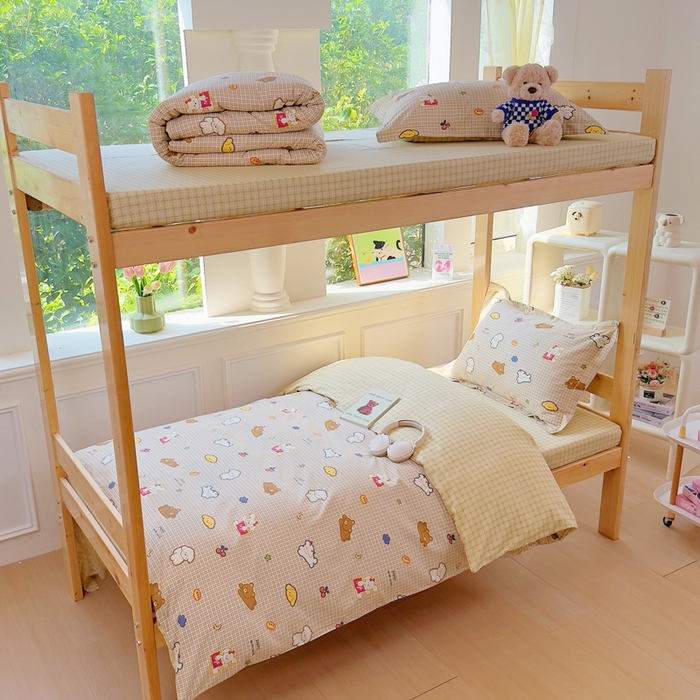 小叮当家纺仓储工厂店 2025新款全棉纯棉AB版13372学生宿舍印花三件套双面纯棉床单款上下铺单人 格间小梦