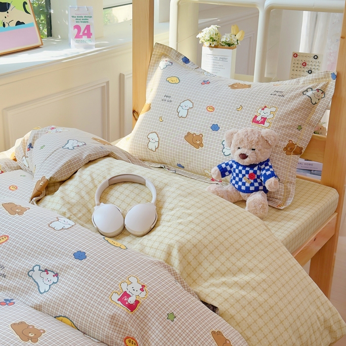 91家纺网 家纺一手货源 找家纺 小叮当家纺仓储工厂店 2025新款全棉纯棉AB版13372学生宿舍印花三件套双面纯棉床单款上下铺单人 格间小梦