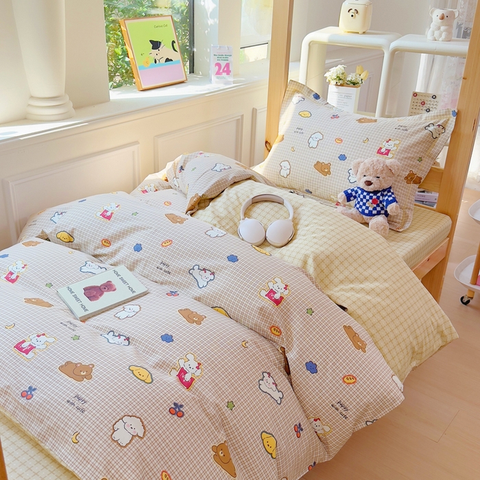 91家纺网 家纺一手货源 找家纺 小叮当家纺仓储工厂店 2025新款全棉纯棉AB版13372学生宿舍印花三件套双面纯棉床单款上下铺单人 格间小梦