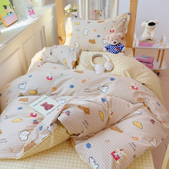 91家纺网 家纺一手货源 找家纺 小叮当家纺仓储工厂店 2025新款全棉纯棉AB版13372学生宿舍印花三件套双面纯棉床单款上下铺单人 格间小梦