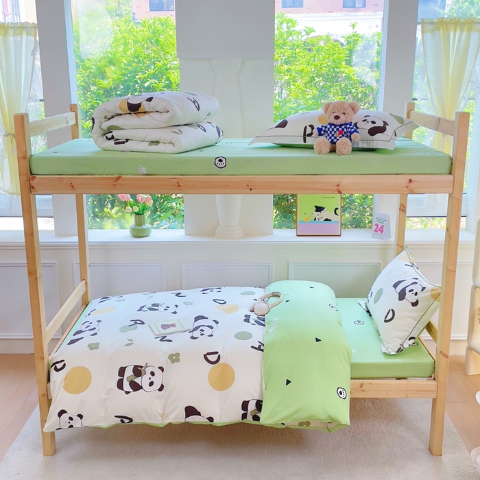 91家纺网 家纺一手货源 找家纺 小叮当家纺仓储工厂店 2025新款全棉纯棉AB版13372学生宿舍印花三件套双面纯棉床单款上下铺单人 呆萌熊猫