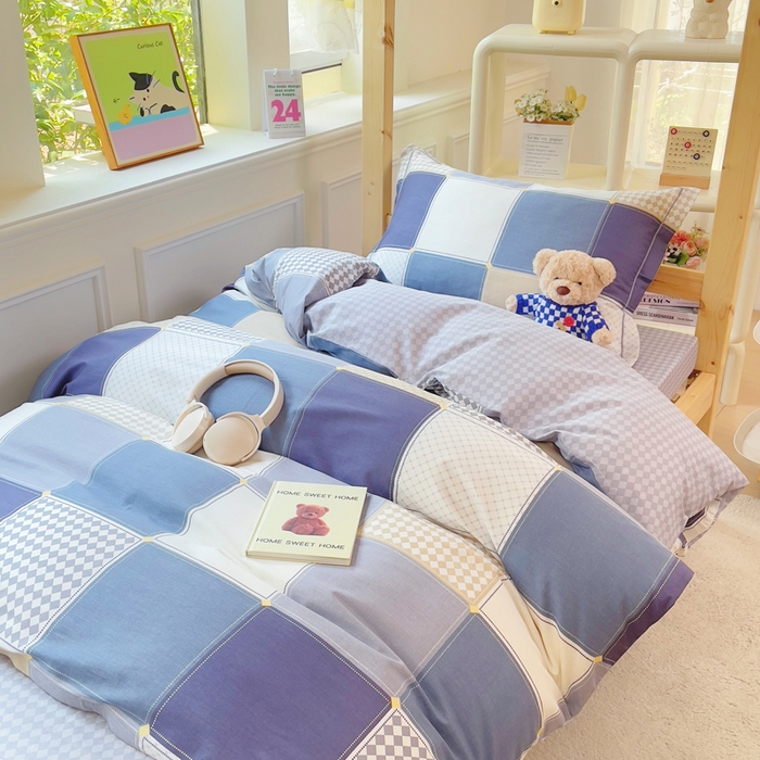 91家纺网 家纺一手货源 找家纺 小叮当家纺仓储工厂店 2025新款全棉纯棉AB版13372学生宿舍印花三件套双面纯棉床单款上下铺单人 蓝色垦丁