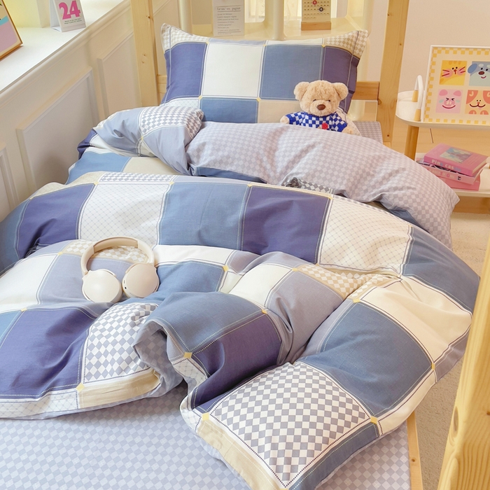 91家纺网 家纺一手货源 找家纺 小叮当家纺仓储工厂店 2025新款全棉纯棉AB版13372学生宿舍印花三件套双面纯棉床单款上下铺单人 蓝色垦丁