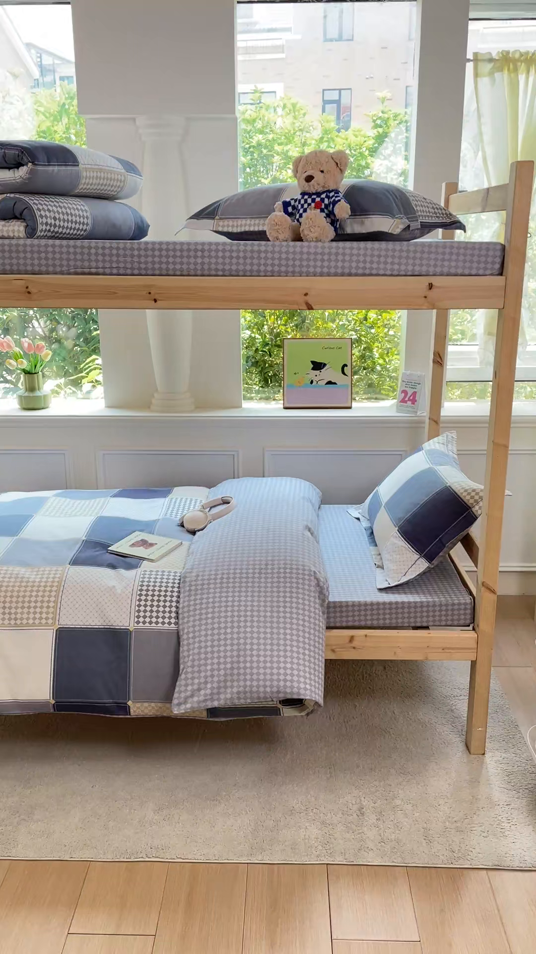 91家纺网 家纺一手货源 找家纺 小叮当家纺仓储工厂店 2025新款全棉纯棉AB版13372学生宿舍印花三件套双面纯棉床单款上下铺单人 蓝色垦丁