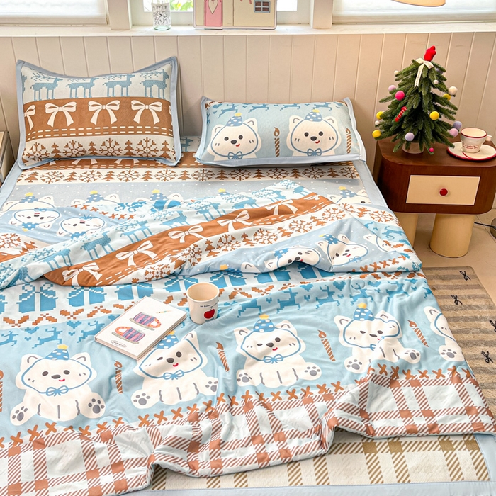 91家纺网 家纺一手货源 找家纺 小叮当家纺仓储工厂店 2025新款A类印花冰藤凉席席子针织棉牛奶丝夏被夏凉被空调被四件套 冰藤席-费尔岛