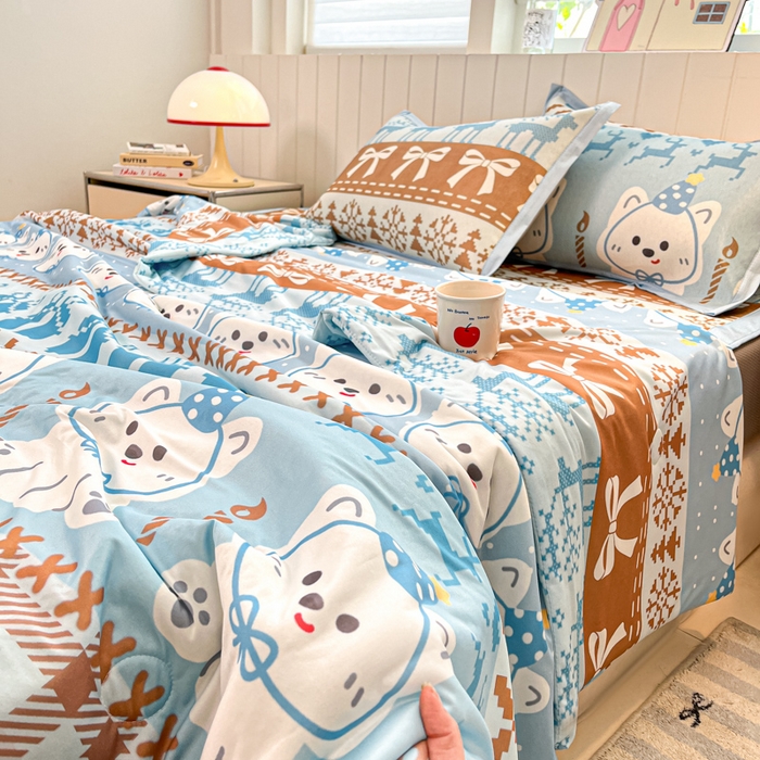 91家纺网 家纺一手货源 找家纺 小叮当家纺仓储工厂店 2025新款A类印花冰藤凉席席子针织棉牛奶丝夏被夏凉被空调被四件套 冰藤席-费尔岛