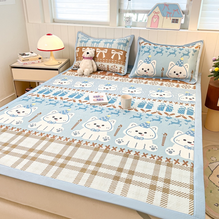 91家纺网 家纺一手货源 找家纺 小叮当家纺仓储工厂店 2025新款A类印花冰藤凉席席子针织棉牛奶丝夏被夏凉被空调被四件套 冰藤席-费尔岛