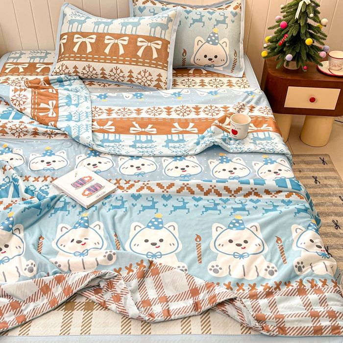 91家纺网 家纺一手货源 找家纺 小叮当家纺仓储工厂店 2025新款A类印花冰藤凉席席子针织棉牛奶丝夏被夏凉被空调被四件套 冰藤席-费尔岛