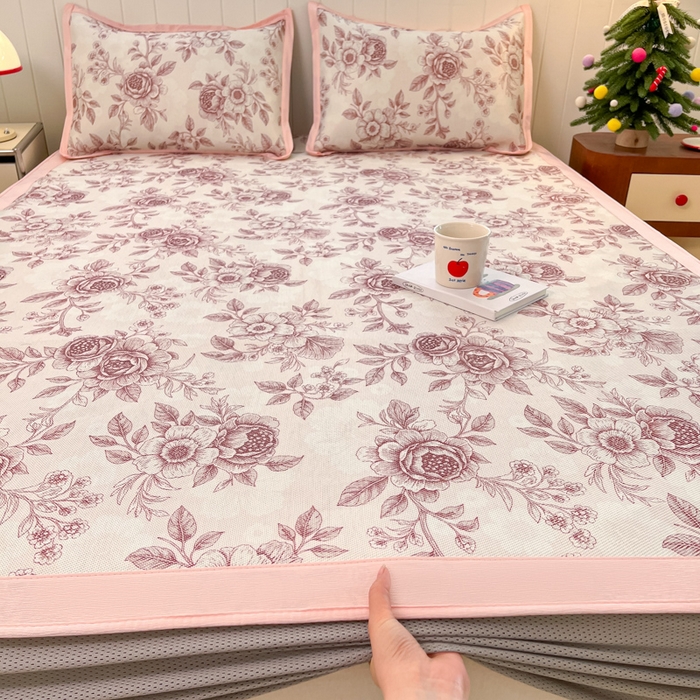 91家纺网 家纺一手货源 找家纺 小叮当家纺仓储工厂店 2025新款A类印花冰藤凉席席子针织棉牛奶丝夏被夏凉被空调被四件套 冰藤席-古韵花香