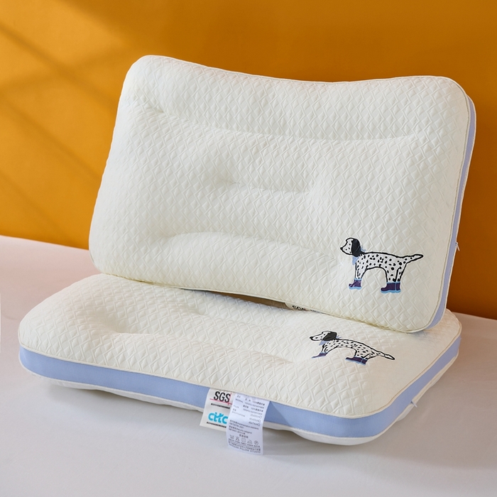 大熊枕芯 2025新款儿童卡通针织小狗分区护颈枕 浅蓝色 40*60cm/对