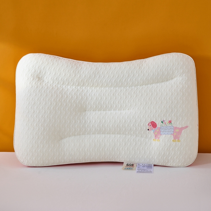 91家纺网 家纺一手货源 找家纺 大熊枕芯 2025新款儿童卡通针织小狗分区护颈枕 浅粉色 40*60cm/对