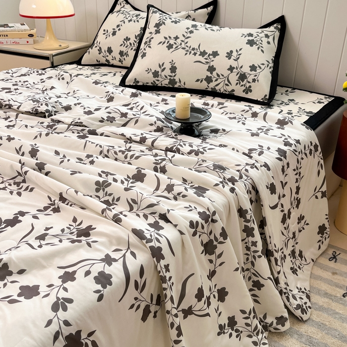 小叮当家纺仓储工厂店 2025新款A类印花冰藤凉席席子针织棉牛奶丝夏被夏凉被空调被四件套 冰藤席-花间语