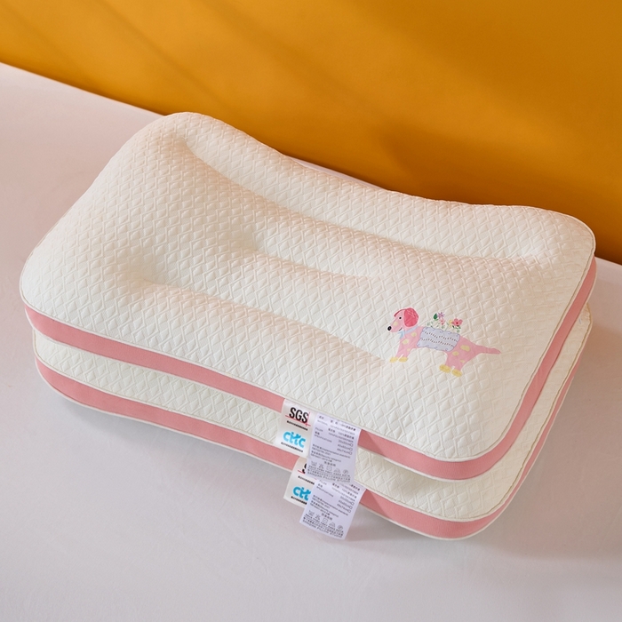 大熊枕芯 2025新款儿童卡通针织小狗分区护颈枕 浅粉色 30*50cm /对 