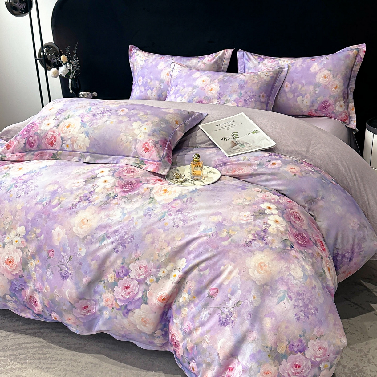 91家纺网 家纺一手货源 找家纺 喜四方 2025新款加厚天丝棉磨毛数码印花四件套 素唯-紫