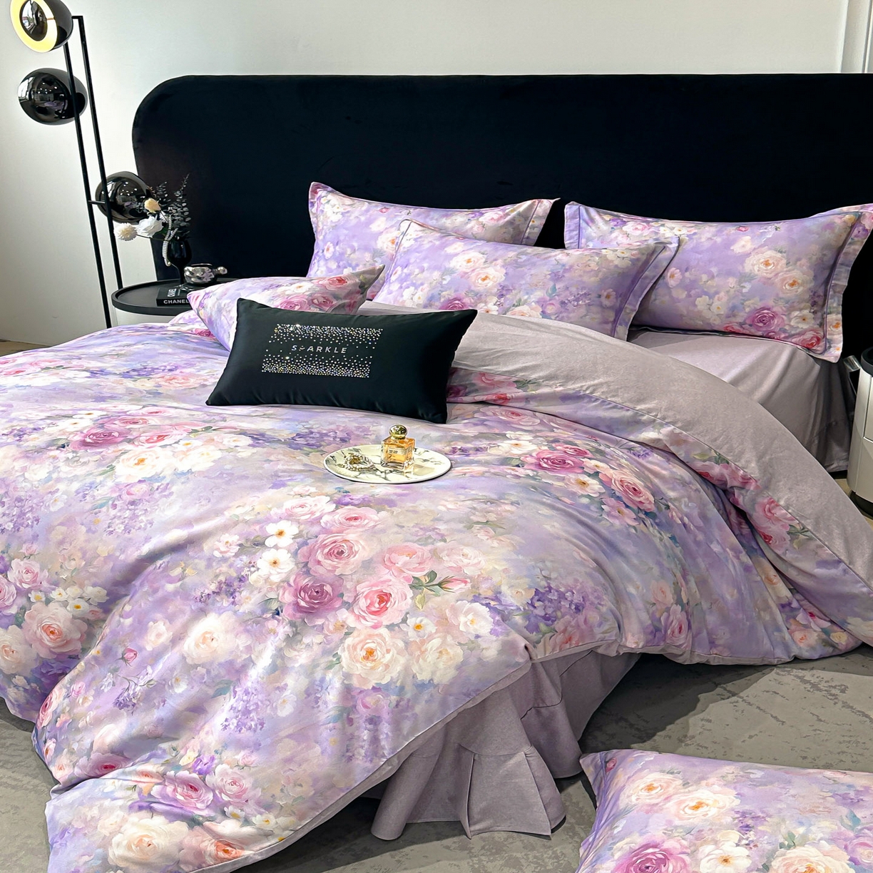 91家纺网 家纺一手货源 找家纺 喜四方 2025新款加厚天丝棉磨毛数码印花四件套 素唯-紫