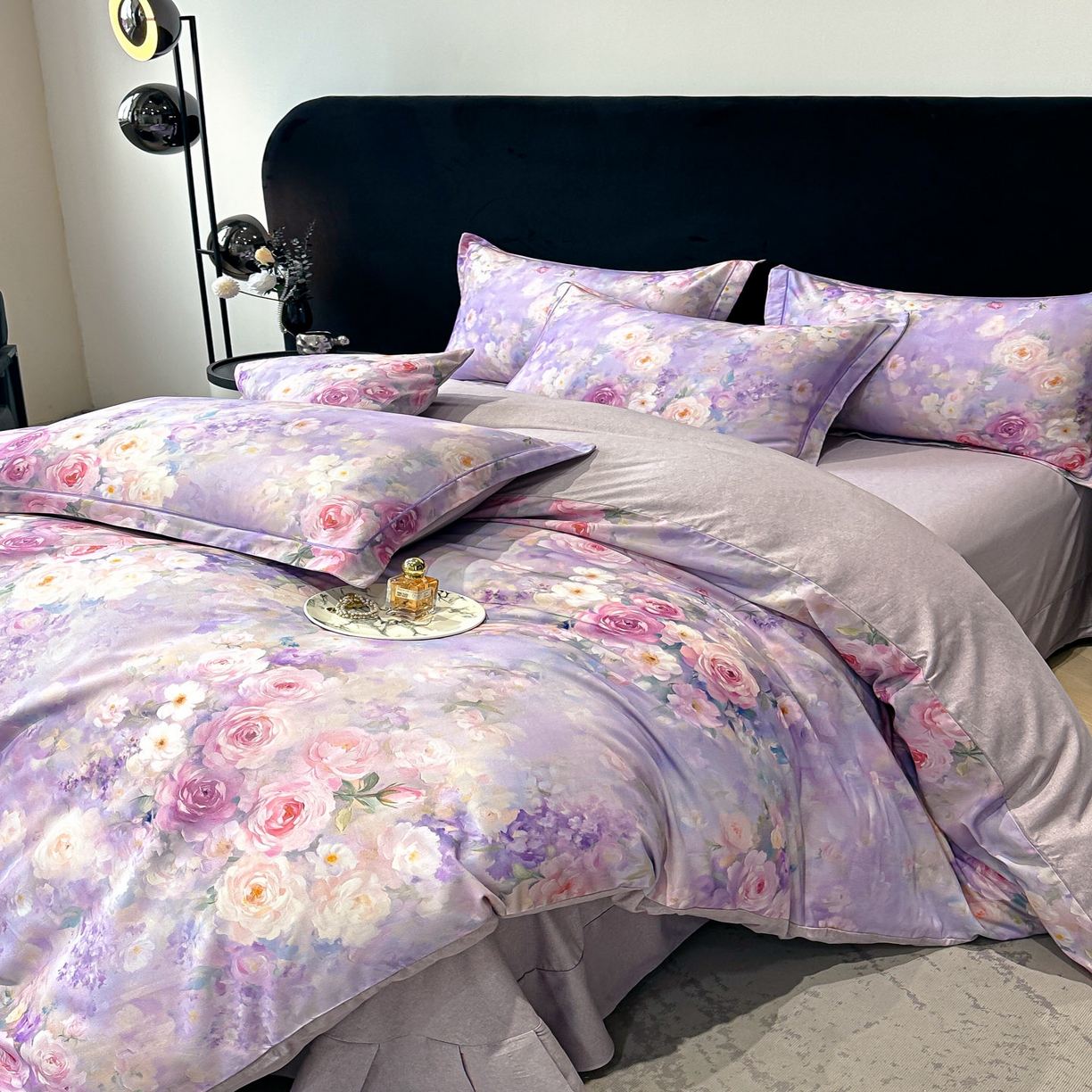 91家纺网 家纺一手货源 找家纺 喜四方 2025新款加厚天丝棉磨毛数码印花四件套 素唯-紫