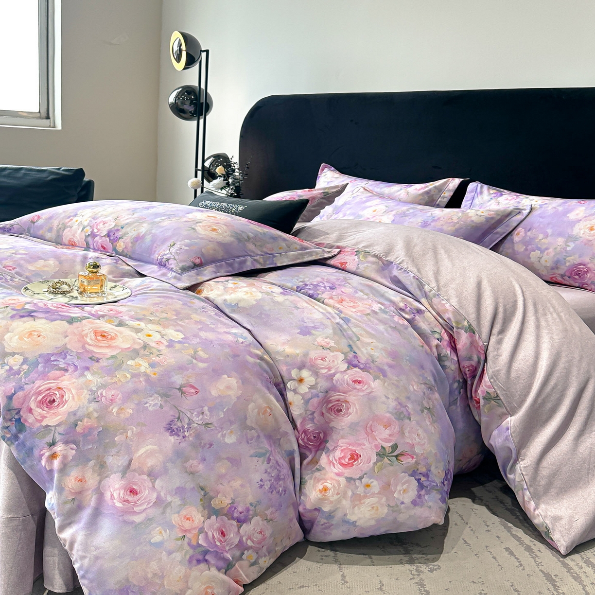 91家纺网 家纺一手货源 找家纺 喜四方 2025新款加厚天丝棉磨毛数码印花四件套 素唯-紫