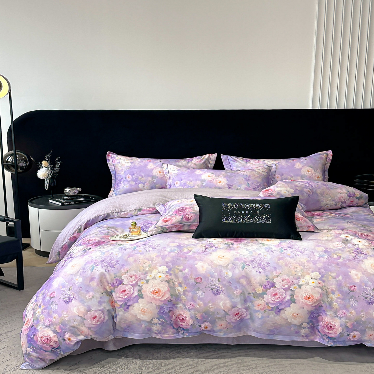 91家纺网 家纺一手货源 找家纺 喜四方 2025新款加厚天丝棉磨毛数码印花四件套 素唯-紫