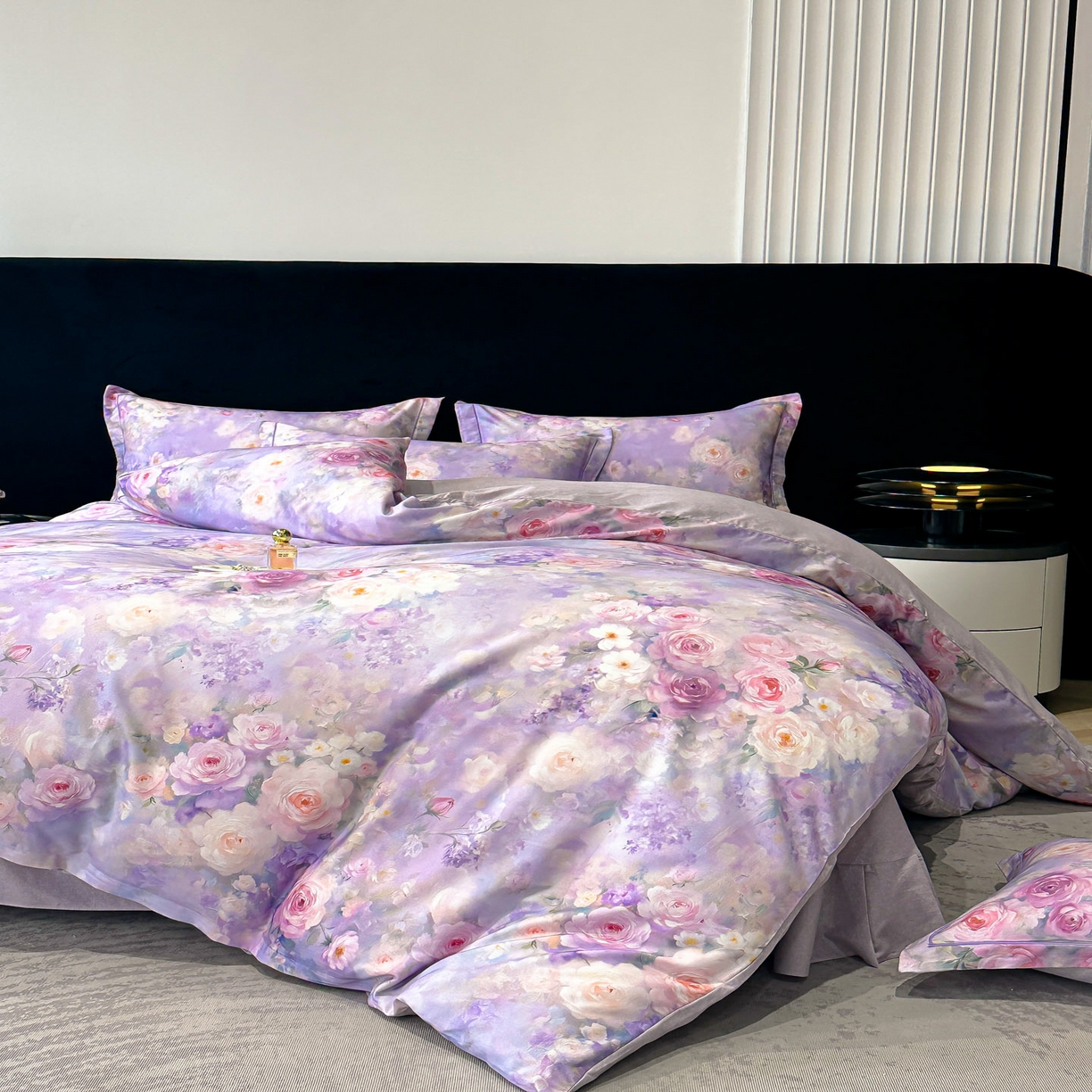 91家纺网 家纺一手货源 找家纺 喜四方 2025新款加厚天丝棉磨毛数码印花四件套 素唯-紫