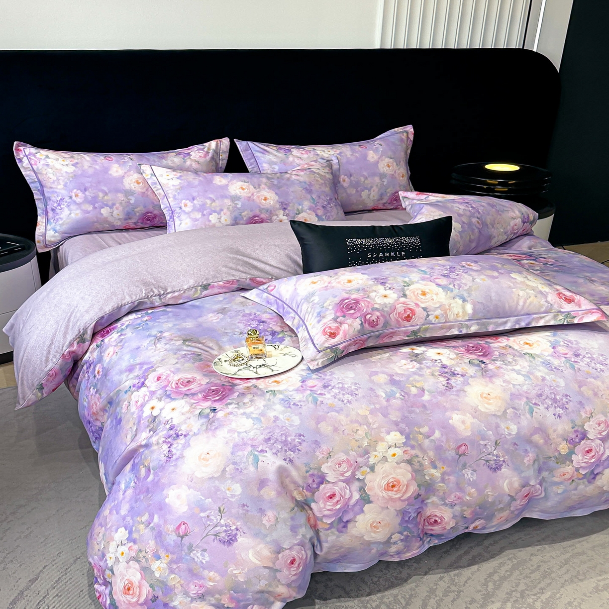 91家纺网 家纺一手货源 找家纺 喜四方 2025新款加厚天丝棉磨毛数码印花四件套 素唯-紫