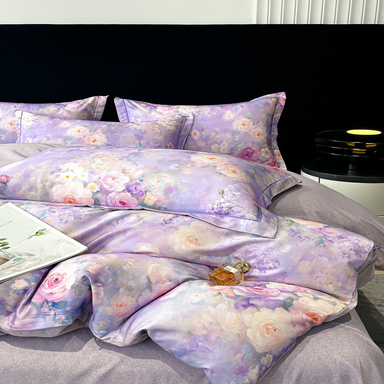 91家纺网 家纺一手货源 找家纺 喜四方 2025新款加厚天丝棉磨毛数码印花四件套 素唯-紫