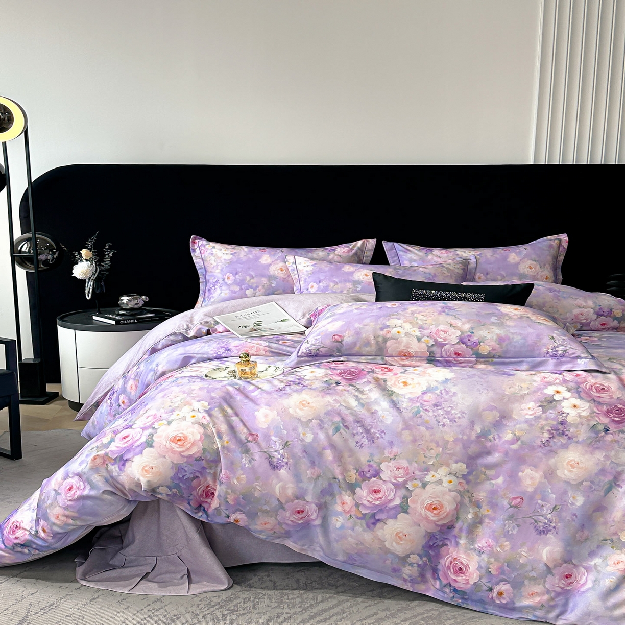 91家纺网 家纺一手货源 找家纺 喜四方 2025新款加厚天丝棉磨毛数码印花四件套 素唯-紫