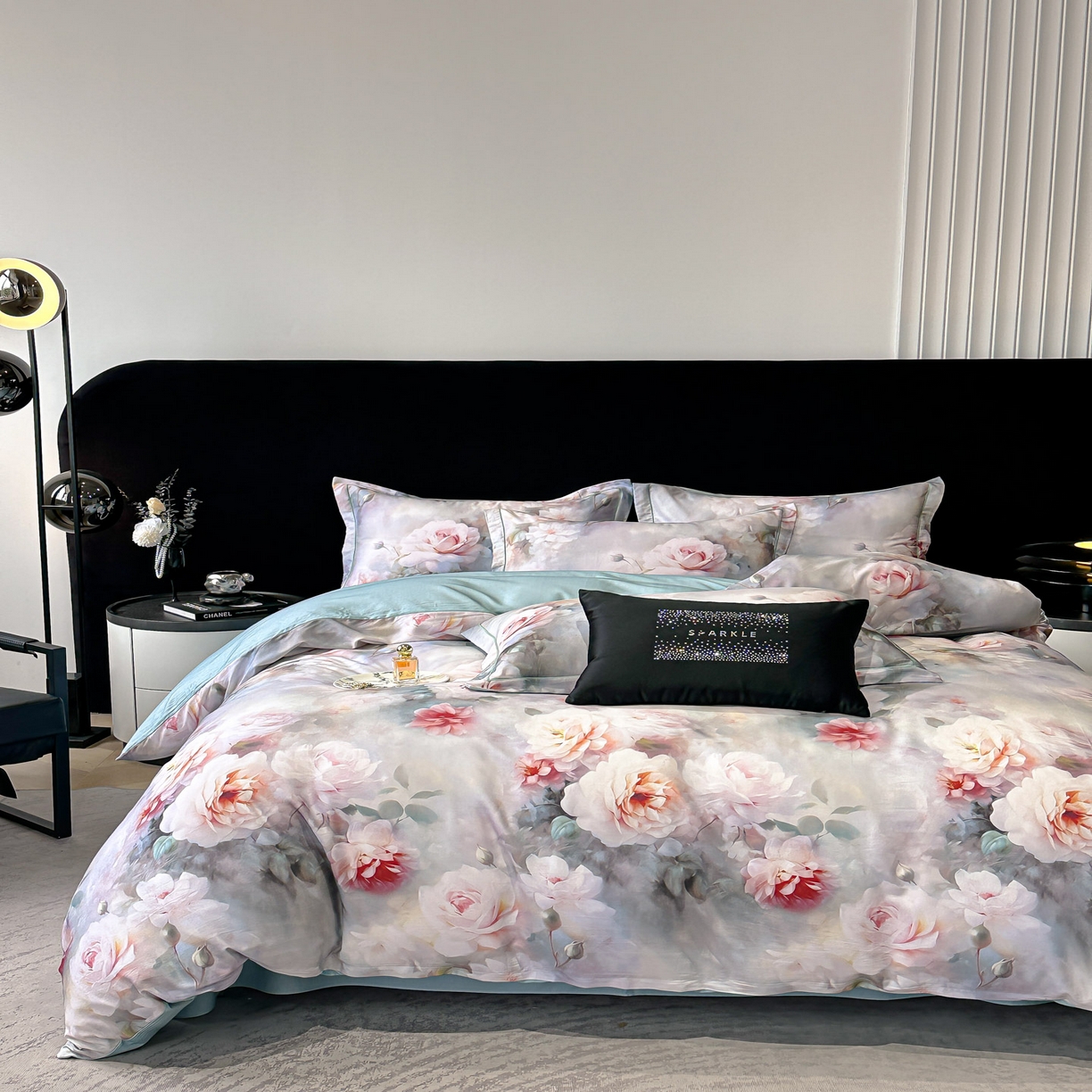 91家纺网 家纺一手货源 找家纺 喜四方 2025新款加厚天丝棉磨毛数码印花四件套 蕊雅-绿