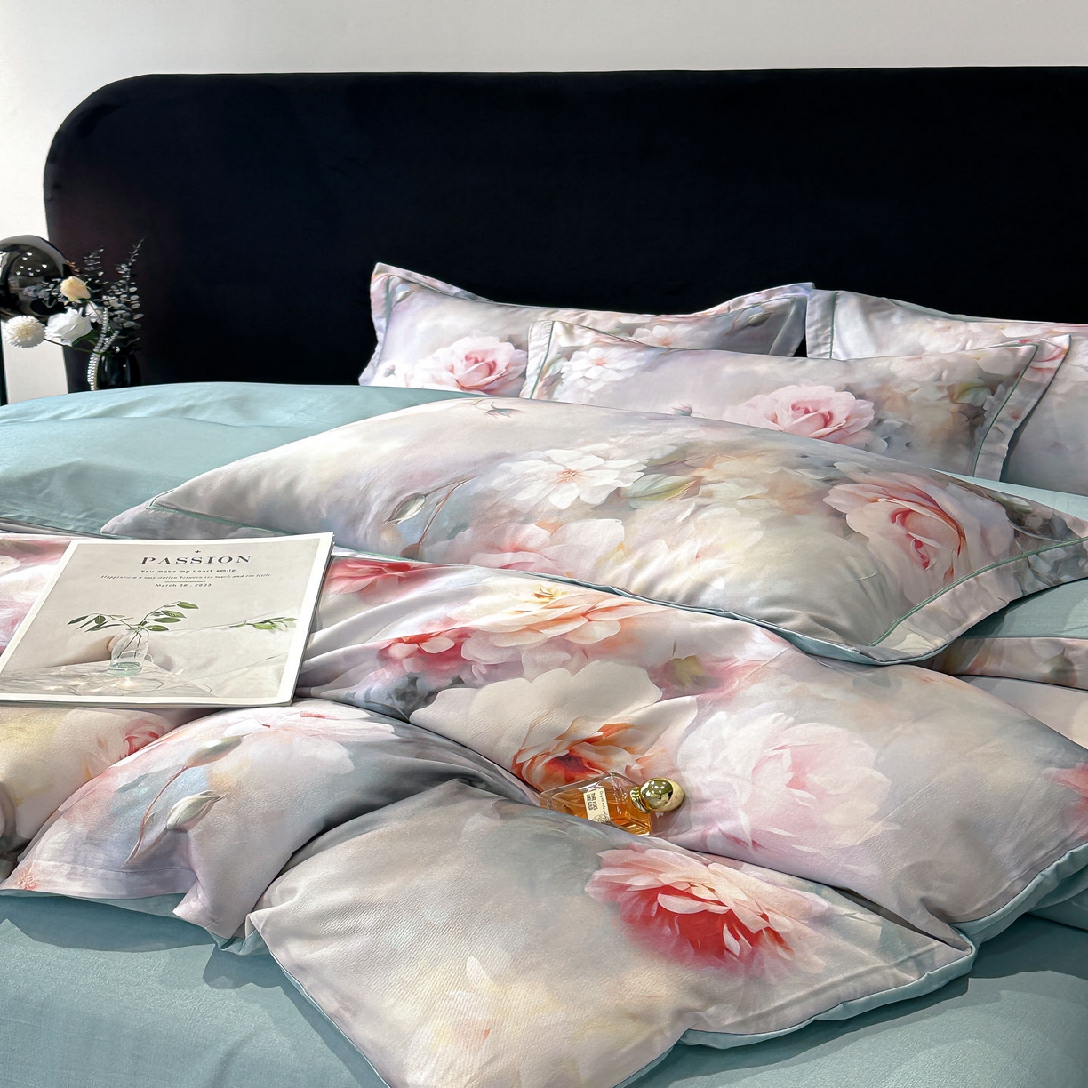 91家纺网 家纺一手货源 找家纺 喜四方 2025新款加厚天丝棉磨毛数码印花四件套 蕊雅-绿