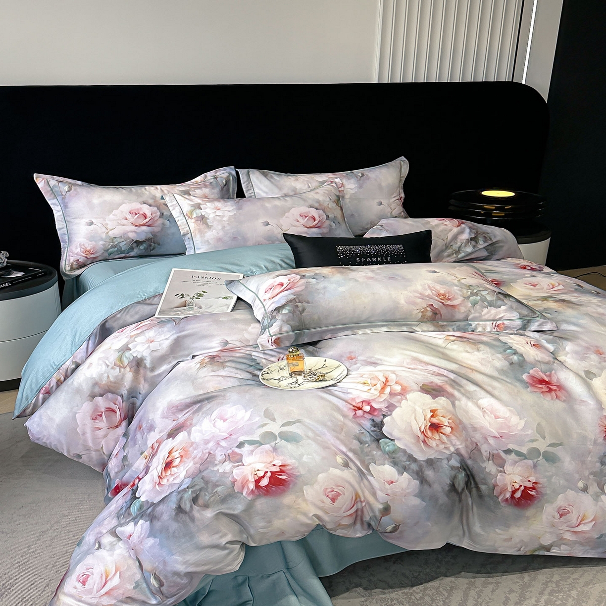 91家纺网 家纺一手货源 找家纺 喜四方 2025新款加厚天丝棉磨毛数码印花四件套 蕊雅-绿