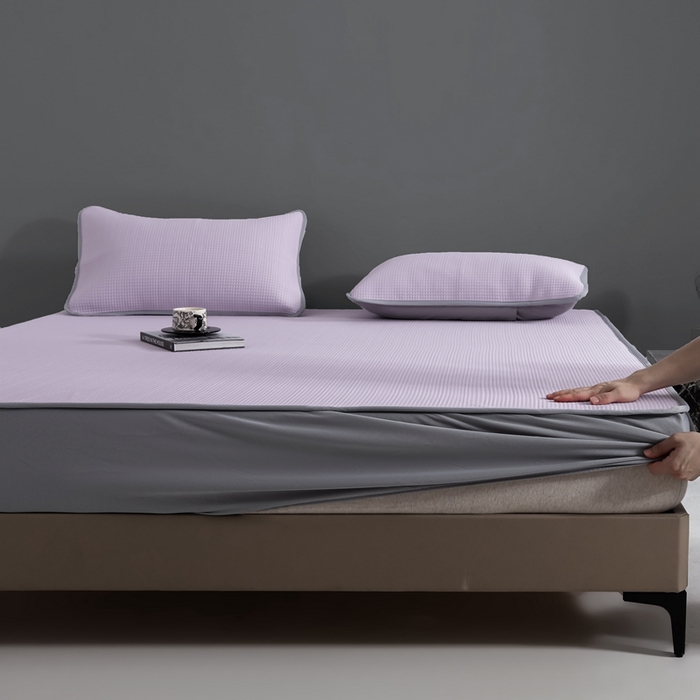 91家纺网 家纺一手货源 找家纺 （总）耀悦家纺 2025春夏新款乙纶凉席pe凉感华夫格床笠款凉席席子三件套床笠床席子