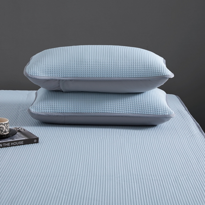 91家纺网 家纺一手货源 找家纺 耀悦家纺 2025春夏新款乙纶凉席pe凉感华夫格床笠款凉席席子三件套床笠床席子 水晶蓝-床笠款