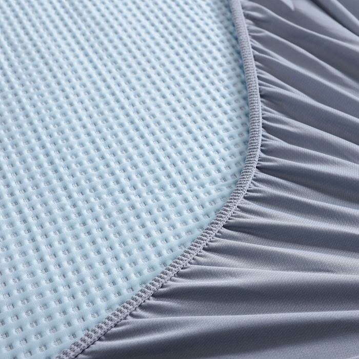 91家纺网 家纺一手货源 找家纺 耀悦家纺 2025春夏新款乙纶凉席pe凉感华夫格床笠款凉席席子三件套床笠床席子 水晶蓝-床笠款