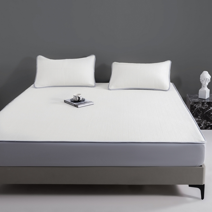 91家纺网 家纺一手货源 找家纺 耀悦家纺 2025春夏新款乙纶凉席pe凉感华夫格床笠款凉席席子三件套床笠床席子 奶白-床笠款