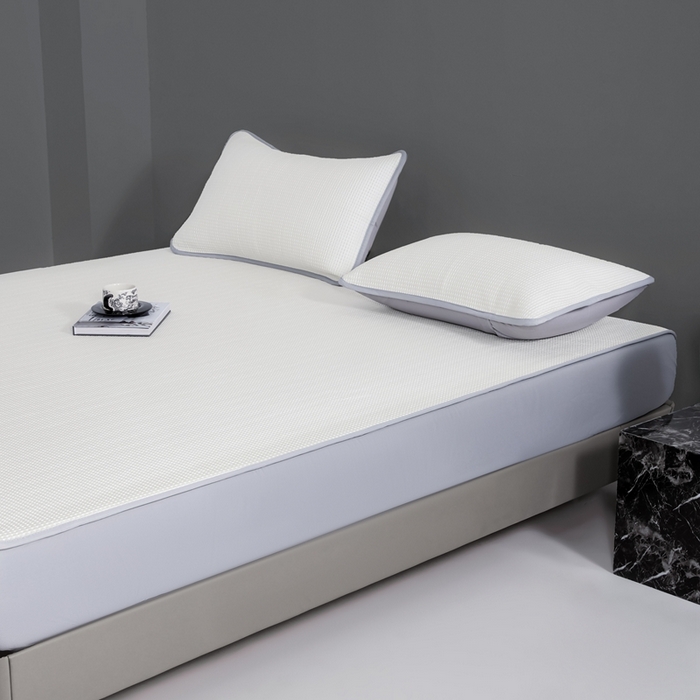 91家纺网 家纺一手货源 找家纺 耀悦家纺 2025春夏新款乙纶凉席pe凉感华夫格床笠款凉席席子三件套床笠床席子 奶白-床笠款