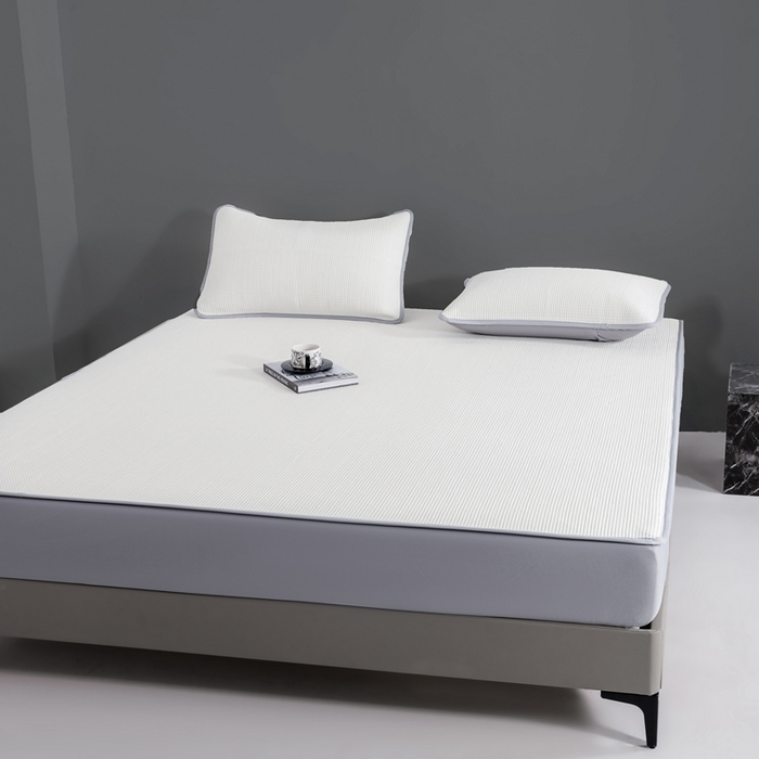 91家纺网 家纺一手货源 找家纺 耀悦家纺 2025春夏新款乙纶凉席pe凉感华夫格床笠款凉席席子三件套床笠床席子 奶白-床笠款