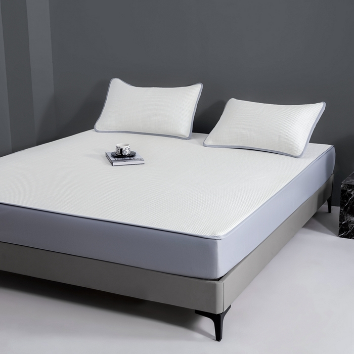 91家纺网 家纺一手货源 找家纺 耀悦家纺 2025春夏新款乙纶凉席pe凉感华夫格床笠款凉席席子三件套床笠床席子 奶白-床笠款