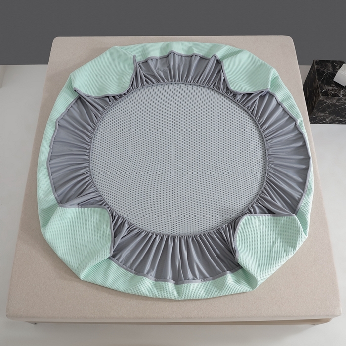 91家纺网 家纺一手货源 找家纺 耀悦家纺 2025春夏新款乙纶凉席pe凉感华夫格床笠款凉席席子三件套床笠床席子 清凉绿-床笠款