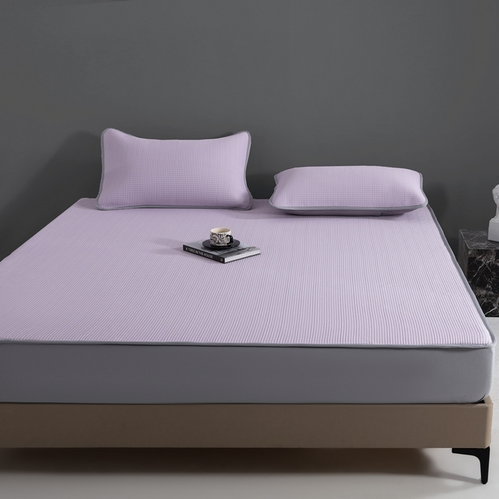 91家纺网 家纺一手货源 找家纺 耀悦家纺 2025春夏新款乙纶凉席pe凉感华夫格床笠款凉席席子三件套床笠床席子 优雅紫-床笠款