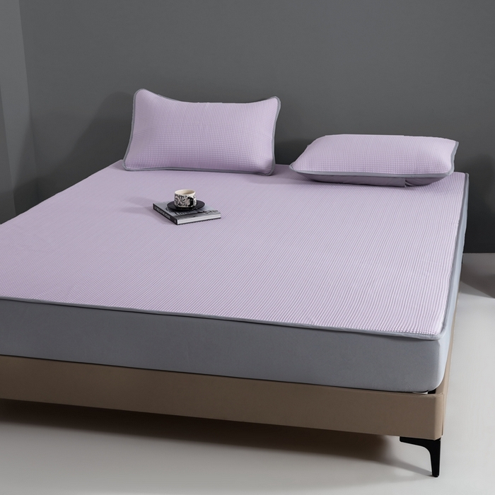 91家纺网 家纺一手货源 找家纺 耀悦家纺 2025春夏新款乙纶凉席pe凉感华夫格床笠款凉席席子三件套床笠床席子 优雅紫-床笠款