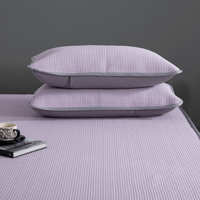 91家纺网 家纺一手货源 找家纺 耀悦家纺 2025春夏新款乙纶凉席pe凉感华夫格床笠款凉席席子三件套床笠床席子 优雅紫-床笠款