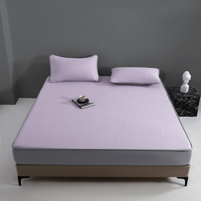 91家纺网 家纺一手货源 找家纺 耀悦家纺 2025春夏新款乙纶凉席pe凉感华夫格床笠款凉席席子三件套床笠床席子 优雅紫-床笠款