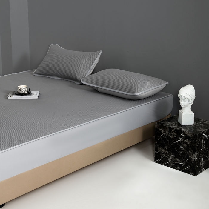 91家纺网 家纺一手货源 找家纺 耀悦家纺 2025春夏新款乙纶凉席pe凉感华夫格床笠款凉席席子三件套床笠床席子 云灰-床笠款