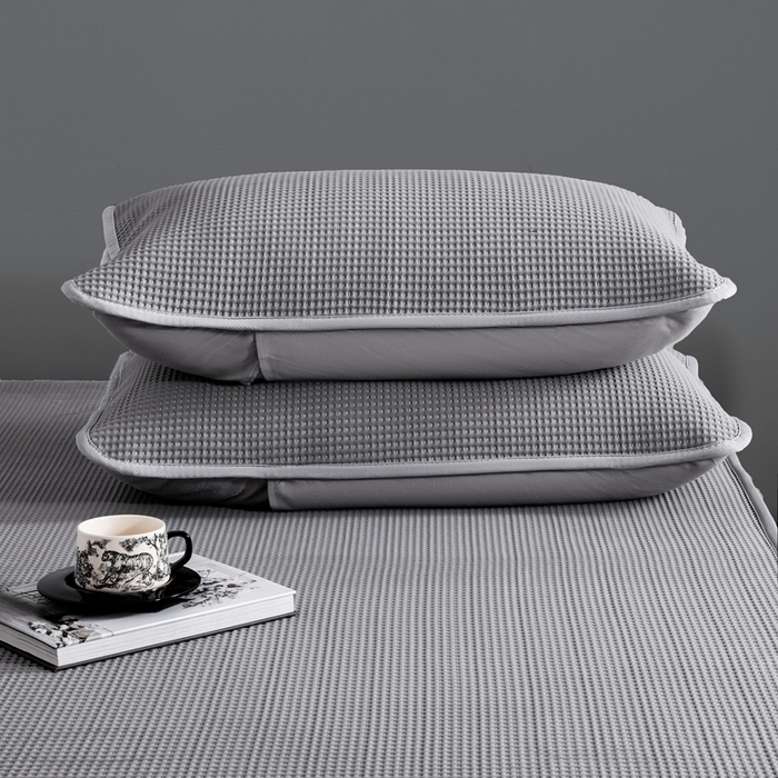 91家纺网 家纺一手货源 找家纺 耀悦家纺 2025春夏新款乙纶凉席pe凉感华夫格床笠款凉席席子三件套床笠床席子 云灰-床笠款