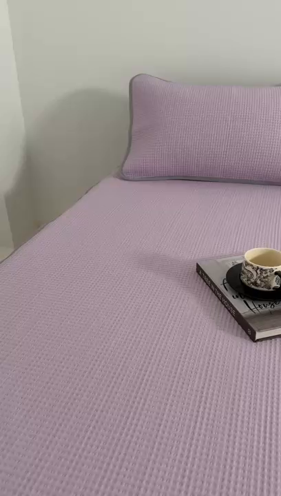 91家纺网 家纺一手货源 找家纺 耀悦家纺 2025春夏新款乙纶凉席pe凉感华夫格床笠款凉席席子三件套床笠床席子 优雅紫-床笠款