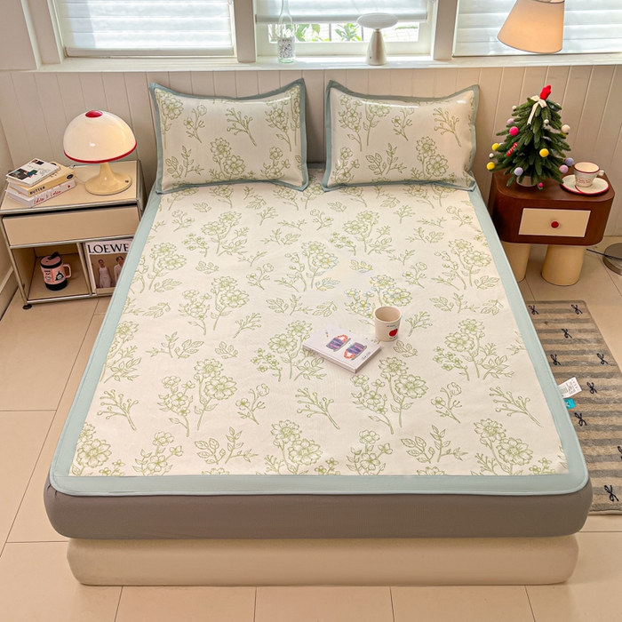 91家纺网 家纺一手货源 找家纺 小叮当家纺仓储工厂店 2025新款A类小清新卡通高品质冰藤印花床笠款凉席席子-床笠款 冰藤席-绿意