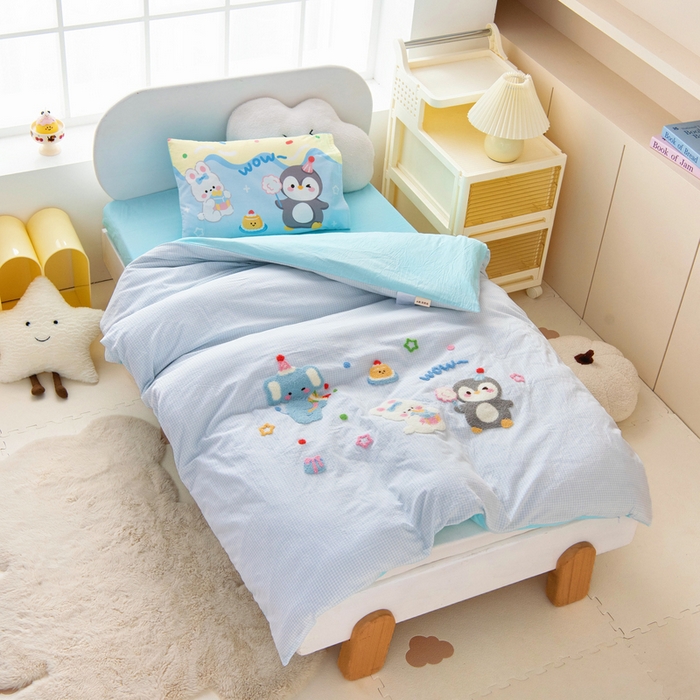 91家纺网 家纺一手货源 找家纺 （总）鱼宝 2025新款全棉毛巾绣幼儿园套件三件套被子被芯